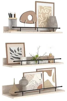 Zdjęcie produktu dla Półki ścienne vintage drewno metal czarne zestaw 3 sztuki 40 cm