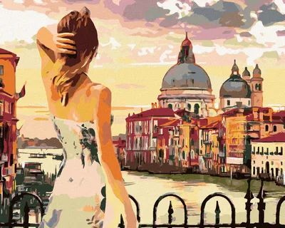 Image de Zuty - Peinture par numéros - FEMME À VENISE AU COUCHER DU SOLEIL, 40 x 50 cm, sans cadre et sans toile tendue