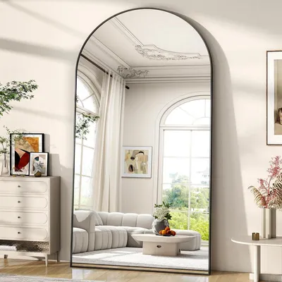 Image de Miroir de pleine longueur, 200x90 cm, miroir sur pied, miroir mural, noir, avec support