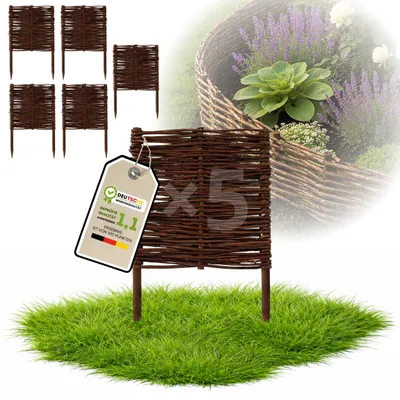 Immagine prodotto di Floranica 5 pezzi Recinzione in vimini 40 cm x 30 cm – Staccionata da giardino intrecciata Palizzata Recinzione naturale Bordo aiuola