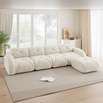 Produktbild von STILVORA L-förmiger Sessel mit modularem Sofa, modulares Sofa als viersitziges Ecksofa für Wohnzimmer, Sofa mit Fußstütze und rutschfester Unterseite keine Montage erforderlich