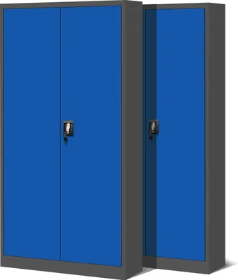 Produktbild von 2er Set Aktenschrank C001H Büroschrank Metallschrank Stahlschrank Werkzeugschrank Stahlblech Pulverbeschichtet Flügeltürschrank Abschließbar 195 cm x 90 cm x 40 cm Farbe: Anthrazit/Blau
