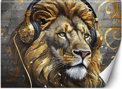 Produktbild von Vlies fototapete Löwe Musik Tiere 150x105 cm Feeby Gold inkl. Kleber einfache Montage