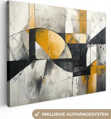 Produktbild von Wandbilder wohnzimmer 80x60 cm - Abstrakt und Modern - Gold - Grau, Leinwand Bilder, Wanddeko, Gemälde