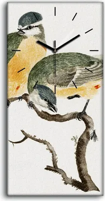 Produktbild von Wanduhr Uhr Wandbild Leinwand 30x60 Zeichnen von Tieren Vögel Zweig Kunst - schwarze Hände