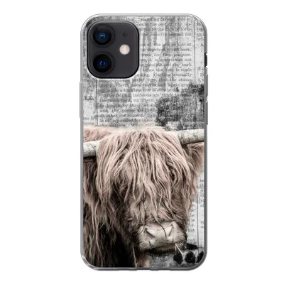 Produktbild von MuchoWow® Handyhülle Schutzhülle Hülle für iPhone 12 Schottischer Hochländer - Vintage - Text Silikon Softcase Handy Hülle - Schutzhülle