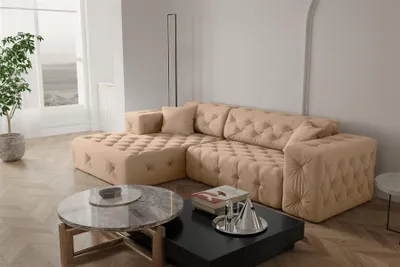 Produktbild von Ecksofa Designersofa CHANTAL in Stoff Opera Velvet Beige Ottomane Links