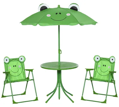 Produktbild von Kindergarten-Tisch- und Stuhlset, faltbares Picknickset mit h?henverstellbarem Sonnenschirm (100šC125 cm), grš¹nes Froschmuster