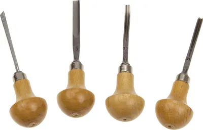 Produktbild von STUBAI S580 Mikro Schnitzeisen-Satz 4-tlg. | Set für feine Holzschnitzerei, Reliefs & kleine Figuren | 4 Mini-Schnitzeisen aus Werkzeugstahl mit Holzheften | Präzisionswerkzeuge in Rolltasche