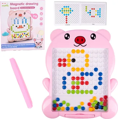 Produktbild von MalPlay Magnettafel Schwein kreativ Kinder Mosaikperlen 20 x Schablonen Rosa Zaubertafel ab 3 Jahren