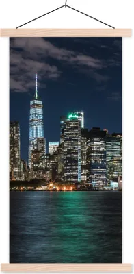 Produktbild von MuchoWow® Textilposter New York - Skyline 40x80 cm mit holzfarbenen Rahmen - Wohnzimmer
