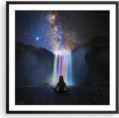 Produktbild von Gerahmtes Poster - Schwarzer Rahmen - Wasserfall die Sterne Meditation - 60x60 cm - Wand Bild - Wanddeko - Wandbilder - Kunstposter - Wandposter - Bilderrahmen - Bilder - Kunstdruck - P2BAC60x60-4774