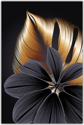 Produktbild von TPFLiving Kunstdruck LW-31 (OHNE RAHMEN) Poster - Leinwand - Wandbild - Hochauflösender Giclée-Druck, langlebig und hochwertig - Goldene und schwarze Blätter  -  - Größe: 30x40cm