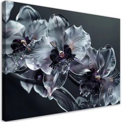 Produktbild von Leinwandbild Schwarz-weiße Glasblumen in Blüte 60x40 Feeby Grau bild für die wand bereit zum aufhängen