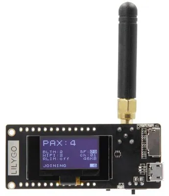 Produktbild von LILYGO T3 LoRa32 V1.6.1 Entwicklungsboard, ESP32, SX1276, 868 MHz, OLED, TF Slot, WLAN, MQTT - Firmware: Paxcounter