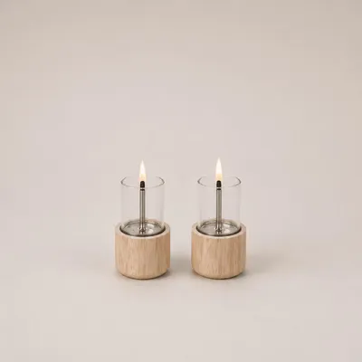 Produktbild von Tenderflame Candle 70 Natural Bamboo 2-pack 2er Set - Tischkamine Geschenkset Indoor, Bioethanol-Alternative mit Tenderfuel, Deko-Tischfeuer für Wohnzimmer und Esstisch
