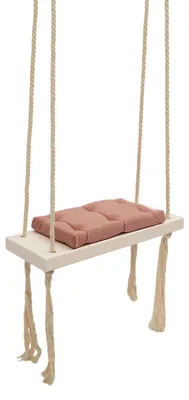 Produktbild von Holzschaukel für Kinder - Sitz mit Schaumstoffpolster und Kissen - 50 kg Tragkraft - 5 m Baumwollseil - Indoor & Outdoor - Pink