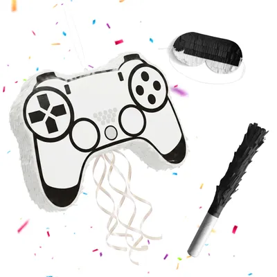 Obrázok produktu pre Relaxdays Pinata Gamer, tyč a maska, detská party pinata, narodeniny, na naplnenie, ovládač, rozmery: 32 x 42 x 8 cm, biela