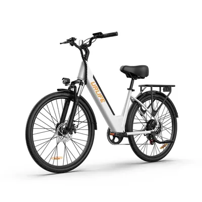 Image de Vélo électrique adulte blanc, modèle E26, moteur 250 W, batterie 48 V / 10,4 Ah, pneus larges de 26 pouces, vélo électrique polyvalent pour la ville et les chemins