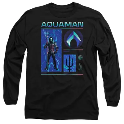 Image de Aquaman et le Royaume Perdu - T-shirt manches longues pour hommes/femmes, modèle unie, TV35399 (Taille M) (Noir)