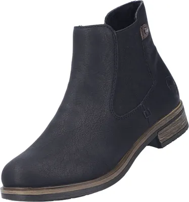 A single black Chelsea boot is shown against a white background.
