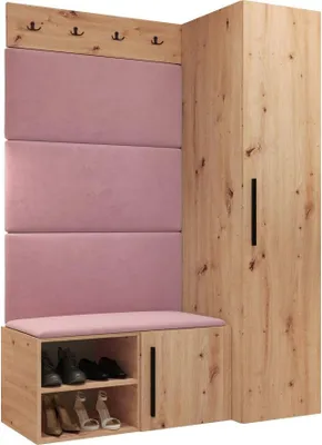 Produktbild von MIRJAN24 Garderoben-Set Medi II, Schuhschrank, Kleiderhakenbrett, 4x Paneel 84x42, 4 Kleiderhaken (Farbe: Artisan Eiche, Manila 09)