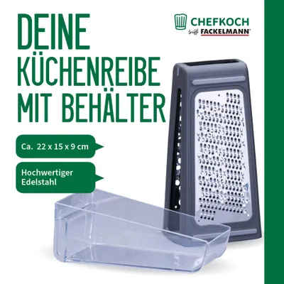 Produktbild von Multifunktionale Küchenreibe von Chefkoch trifft Fackelmann  Edelstahl Hobel mit Auffangbehälter, ideal für Käse, Gemüse und mehr