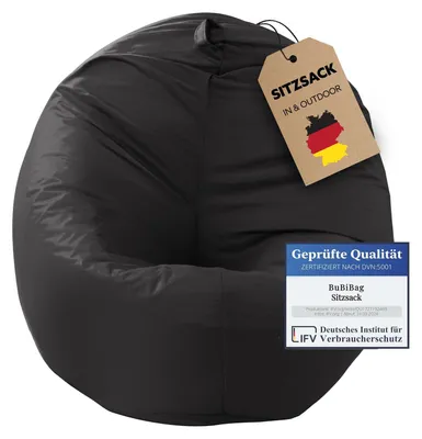 Produktbild von BuBiBag Sitzsack XXL Erwachsene mit Füllung – 2in1 Sitzsack & Sitzkissen, Bean Bag Indoor Outdoor wasserfest | Anthrazit 145 cm