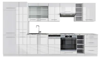 Zdjęcie produktu dla Aneks kuchenny Vicco Fame-Line Biały wysoki połysk/biały 355 cm , BP Marmur, Model 49265