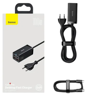 Obrázok produktu pre Baseus Gan3 Pro Rýchla Univerzálna Gan Nabíjačka 2 X Usb Typ C / 2 X Usb 100W Pd3.0, Qc4.0+, Afc Čierna (Ccgp000101)