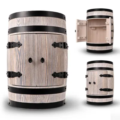 Produktbild von Holzbar Fass 55x40 cm Alkoholschrank Hausbar aus Holz für Whisky Wein Flaschen | Barfass Schrank Minibar Weinschrank rustikal Loft Möbel Geschenkidee