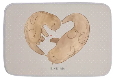 Produktbild von Mr. & Mrs. Panda Badteppich Otter Herz - Grau Pastell - Geschenk, Badvorleger, duschmatte, Liebe, Badezimmer Matte, Badezimmerteppich, Badematte, Hochzeitstag