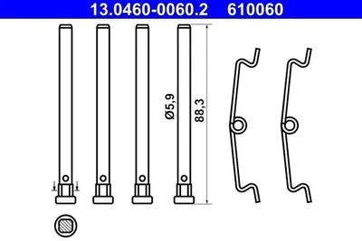 Produktbild von ATE 13.0460-0060.2 Zubehörsatz Scheibenbremsbelag Vorne passend für PEUGEOT 205 II (20A/C) 205 I Cabriolet (741B, 20D) 205 I (741A/C) 309 II (3C, 3A)