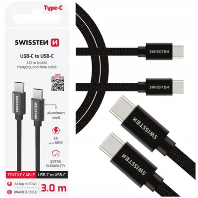 Immagine prodotto di Cavo di ricarica SWISSTEN USB-C / USB-C PD 60 W, 3 m, intrecciato, nero