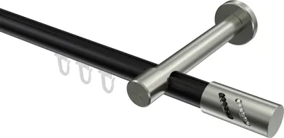 Produktbild von Interdeco Innenlaufstange / Gardinenstange mit Innenlauf Schwarz / Edelstahl-Optik, Typ Prestige Zoena (Glitzerzylinder), 20 mm Ø 1-läufig, 320 cm