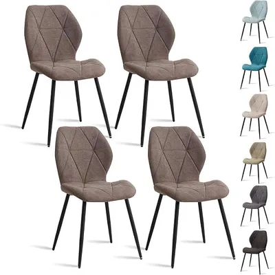 Imagen del producto de Juego de 4 sillas para comedor o cocina, tapizadas en lino, con patas de metal, color marrón