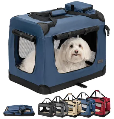 Produktbild von lionto Hundetransportbox, Faltbar, für Reise & Auto, 60x42x44 cm, Blau