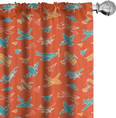 Image de ABAKUHAUS Orange et turquoise Rideaux, voilages, style cartoon Avions de vol Différents types d'avions, 2 pièces 75 x 245 cm, orange vermillon