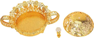 Produktbild von Dekoratives Obstteller-Set aus Metall für Süßigkeiten, Snacks und Desserts, für Zuhause und Hotels, aus Zinklegierung, 32 X 23 X 18 cm (Kreis)