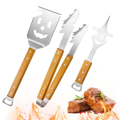 Produktbild von Grillbesteck-Set, 3-teilig – Edelstahl – Grillzange – Fleischgabel – Grillspatel – Multifunktionswerkzeug – Grillwerkzeug