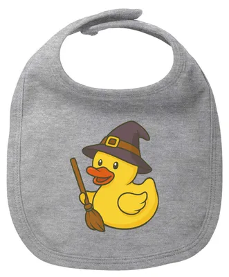 Produktbild von Huuraa Baby Lätzchen Quietscheente Hexe Comic Gummiente Heather Grey Klettverschluss  Baumwolle Latz Geschenkidee