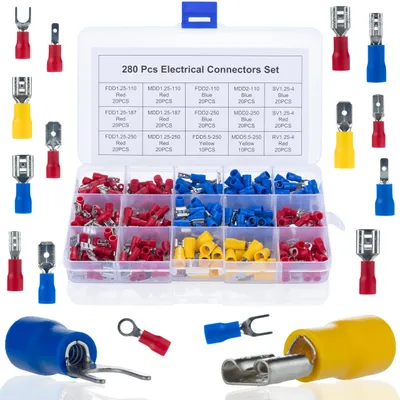 Produktbild von Rosfix Elektrischer Steckverbinder-Set – 280-teilig | Isolierte Klemmen in 15 Größen | Wasserdicht und korrosionsbeständig | Elektrische Anschlüsse im Etui