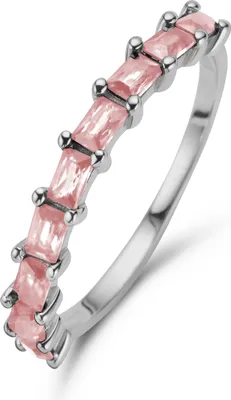 Produktbild von New Bling 9NB-1080-50 Zilveren Ring met Zirkonia - Maat 50 - 2 mm Breed - Baquette - Roze - Zilver