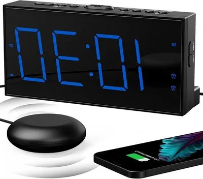 Produktbild von Lauter Wecker mit Vibrationsfunktion für Schwerhörige, USB-Ladefunktion, Großdisplay, Dimmer, Schlummern