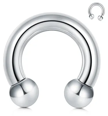 Image de Anneau de piercing Prince Albert avec fixation interne par vis, de forme arrondie en fer à cheval, disponible en différentes tailles