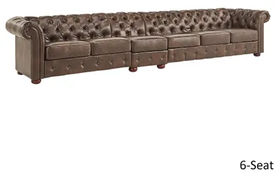 Zdjęcie produktu dla Design Chesterfield XXL – duża sofa 6-osobowa, skórzana, tapicerowana, nowa