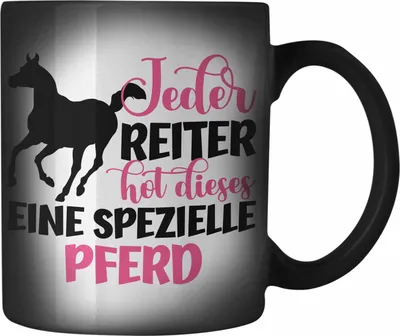 Produktbild von Trendation - Pferde Reiter Mädchen Geschenk Farbwechsel Zauber-Tasse Reiten Reiterin Kinder Becher Spruch Lustig Geburtstag (Schwarz)