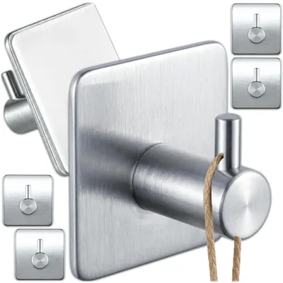 Produktbild von KRUMAD 6x Selbstklebende Haken Silber, Wandhaken ohne Bohren, Klebehaken für Bad Küche Flur Handtücher Kleidung