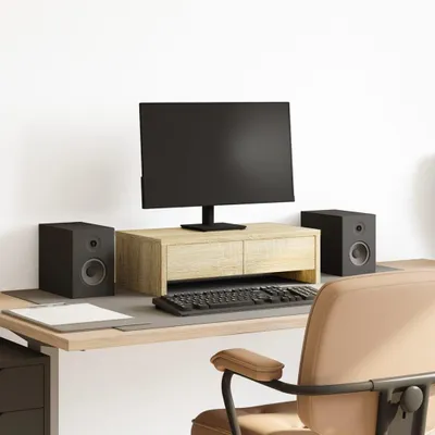 Zdjęcie produktu dla vidaXL Podstawa pod monitor z szufladami dąb sonoma 50x27x15 cm