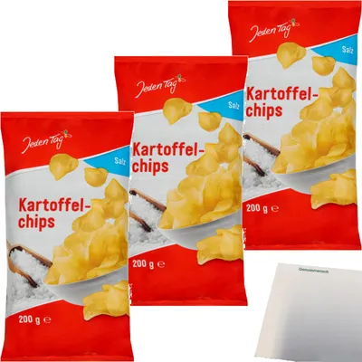 Produktbild von Jeden Tag Kartoffelchips Salz 3er Pack (3x200g Packung) + usy Block